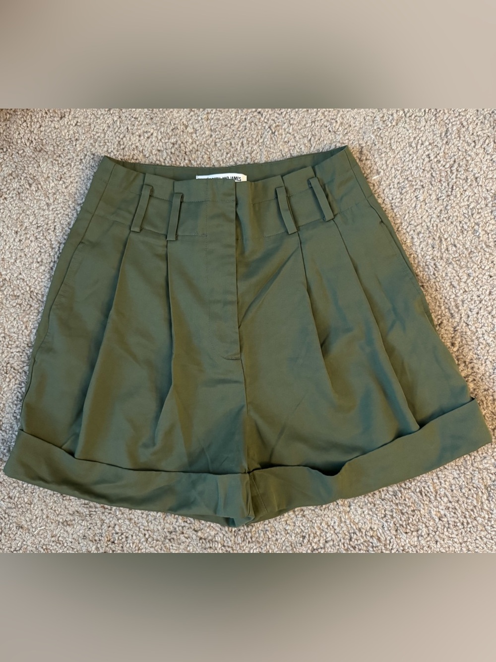 Elizabeth and James Olive Green Pleated High-Waist Shorts
